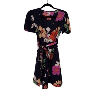 Billabong Size X-Small Vacation Boho Western Floral Print Wrap Mini Dress